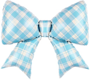 Шар (38''/97 см) Фигура, Бант, Клетка Виши, Голубой, Сатин, 1 шт.