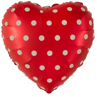 Шар (18''/46 см) Сердце, Горошек, Красный, Сатин, 1 шт.