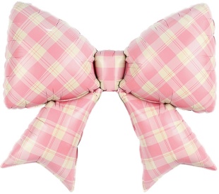 Шар (38''/97 см) Фигура, Бант, Клетка Виши, Розовый, Сатин, 1 шт. в уп.