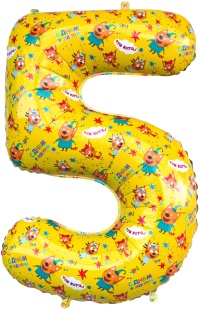Шар (34''/86 см) Цифра, 5 Три Кота, Желтый, 1 шт. в уп.