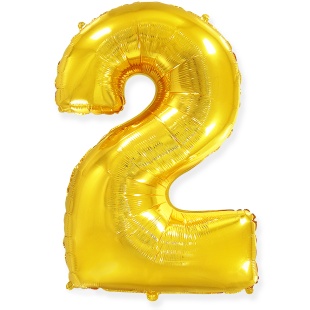 Шар (40''/102 см) Цифра, 2, Золото, 1 шт. в уп.