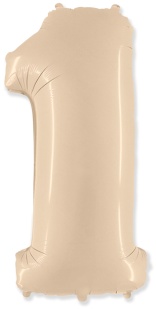 Шар (40''/102 см) Цифра, 1, Кремовый, 1 шт. в уп.