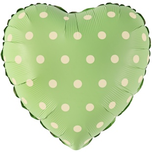 Шар (18''/46 см) Сердце, Горошек, Мятный, Сатин, 1 шт.